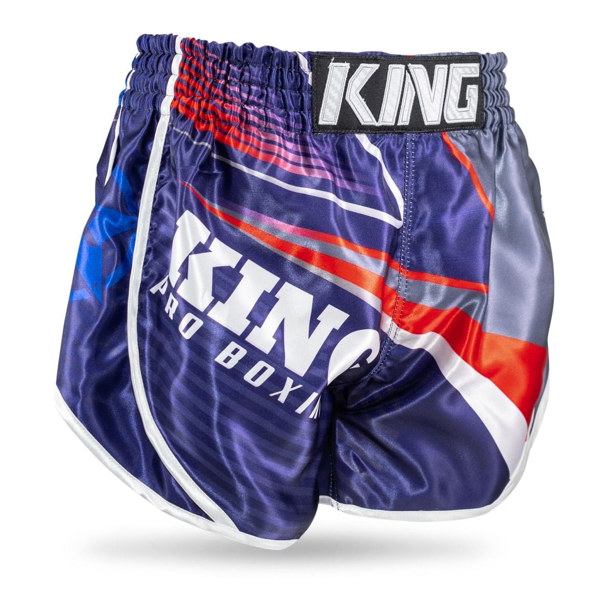 King Pro Boxing - fightshorts - korte broek - STRIKER 2 - rood - grijs - blauw