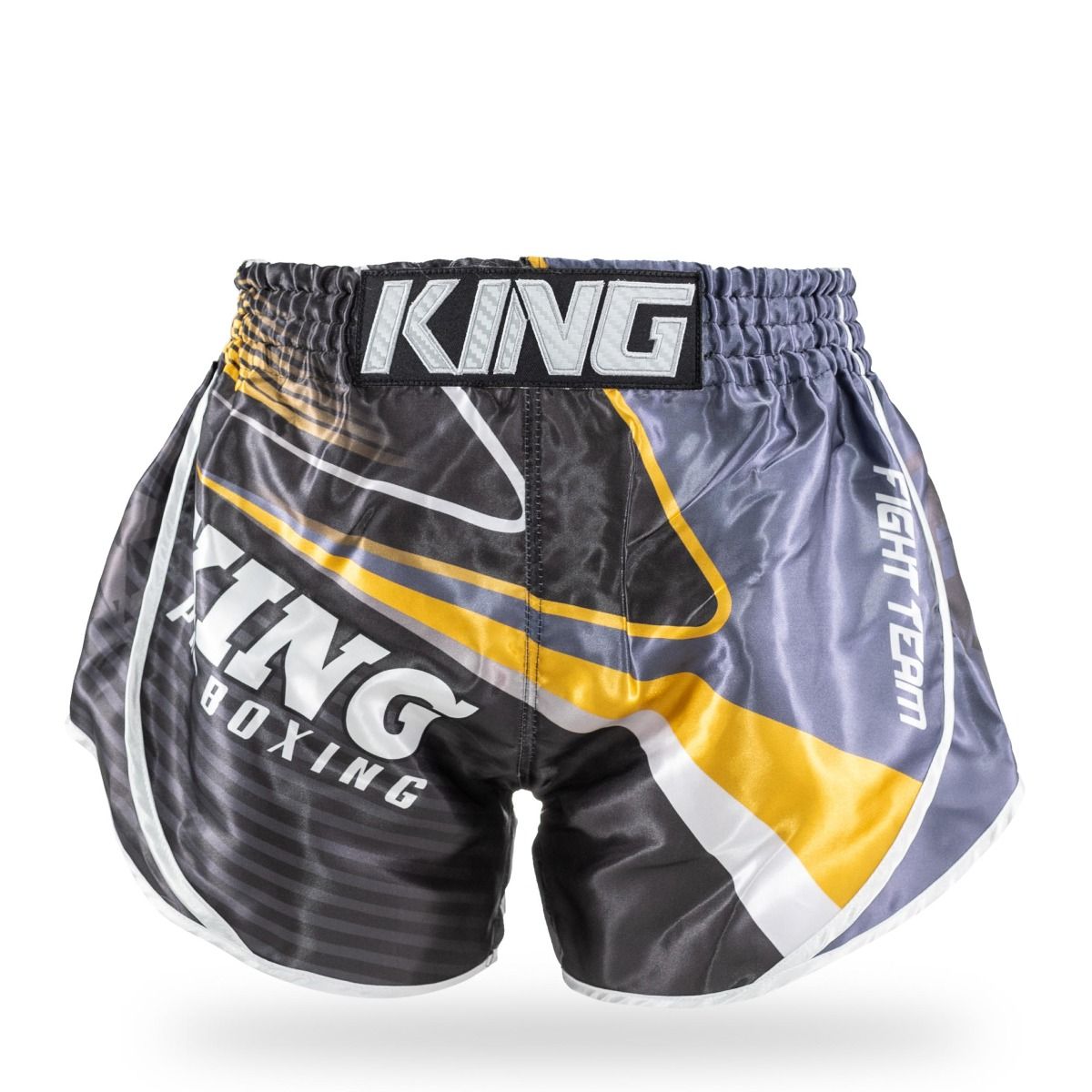 King Pro Boxing-fightshorts-Kickboksbroek-STRIKER 1-Grijs-Wit-Geel