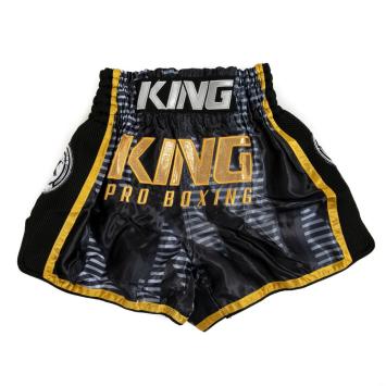 King Pro Boxing - Fightshort - korte broek - STADIUM 1 - zwart - goud  - grijs