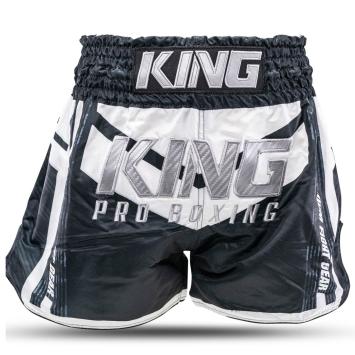 King Pro Boxing-Fightshort-Kickboksbroek-Short-ENDURANCE 4-Zwart-Grijs-Wit